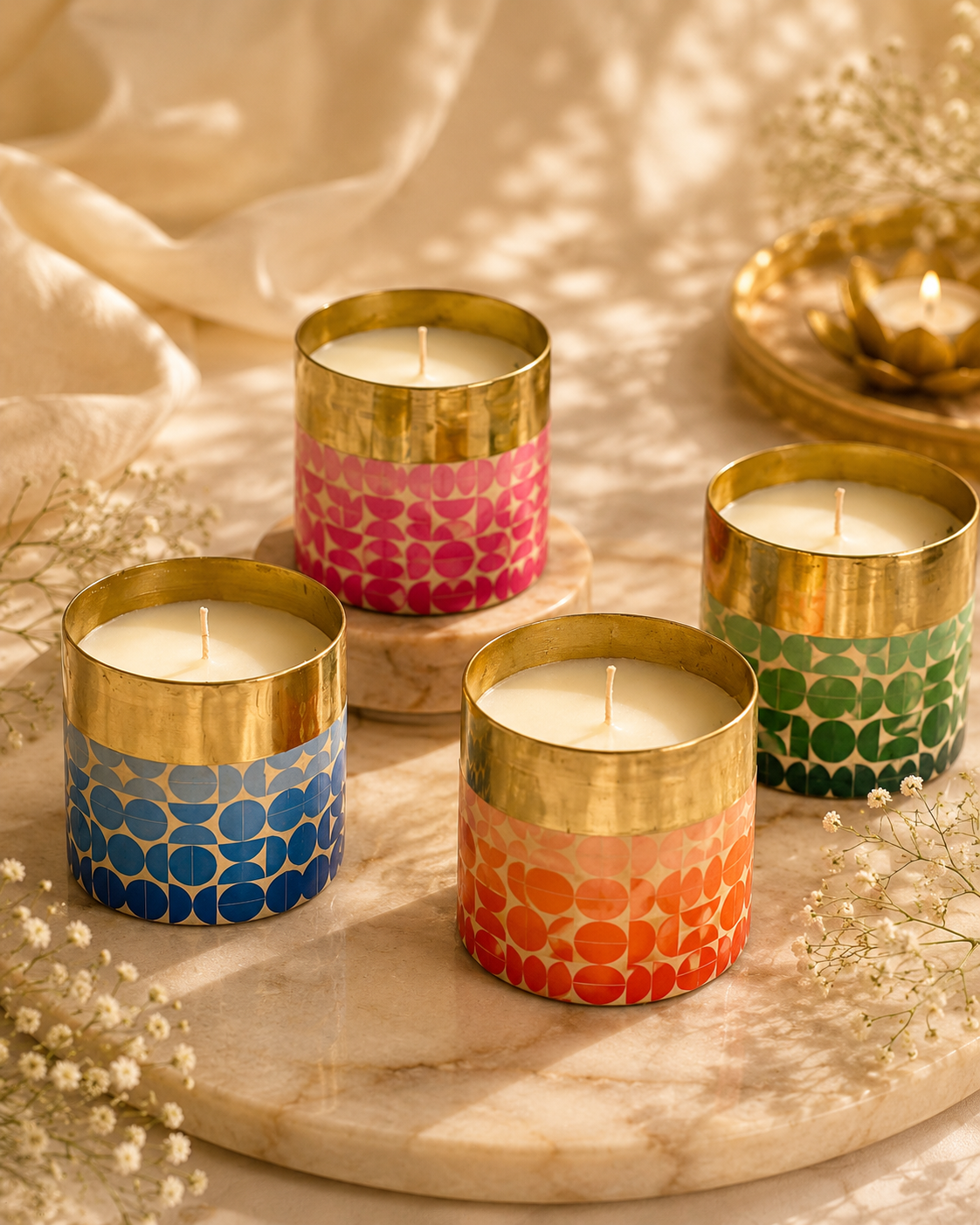Set of 4 Premium Scented Candles in Decorative Glass Holders with Gold Rim | Luxury Home Décor & Gift Set