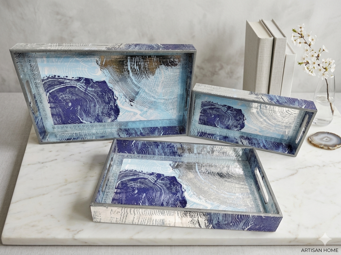 Silver Foil MDF Set of 3 Trays