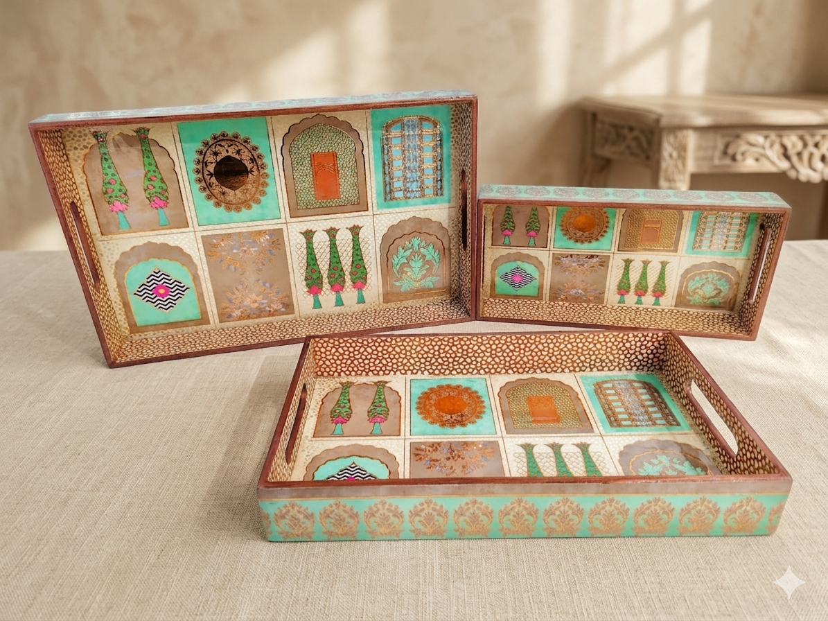 Gold Foil MDF Set of 3 Trays
